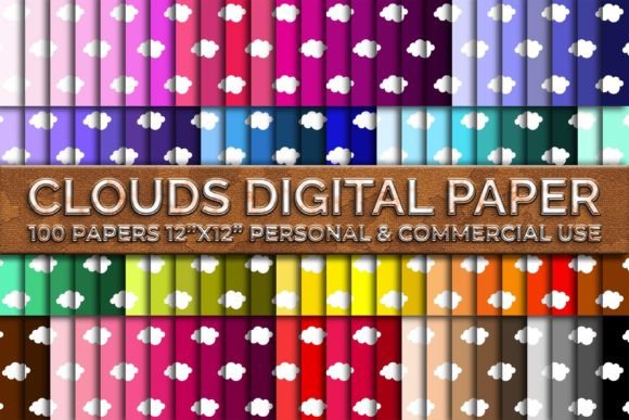 100 Clouds Digital Papers Pack Pattern