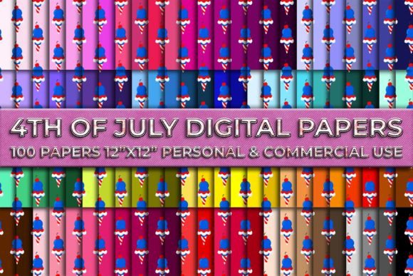 4th of July Ice-cream 100 Digital Paper: A Versatile Design Resource for Holiday Creations