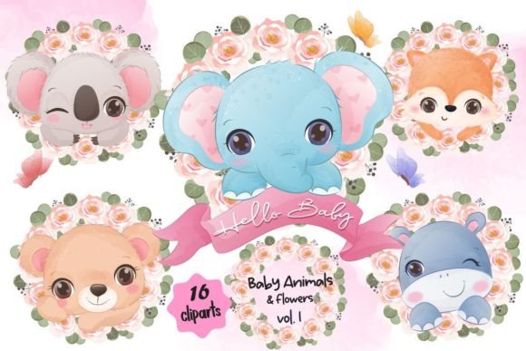Cute Baby Animals Flowers Vol.01 – A Versatile Graphic Collection for Creative Projects