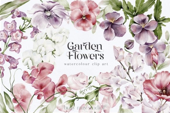 Garden Flowers Watercolour Clip Art PNG
