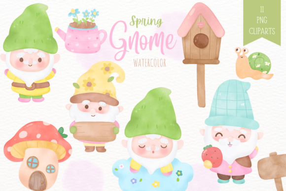 Watercolor Gnome Garden Spring Season: A Festive Addition to Your Creative Projects