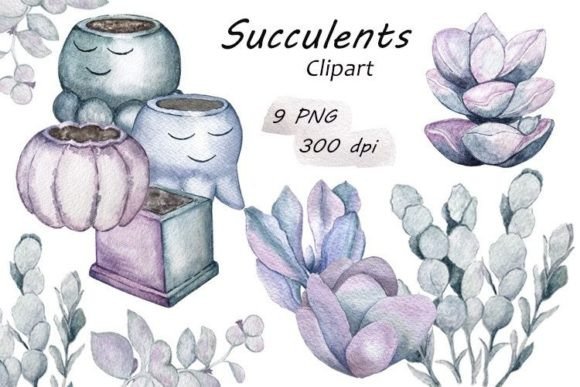 Watercolor Summer Succulents Clipart PNG